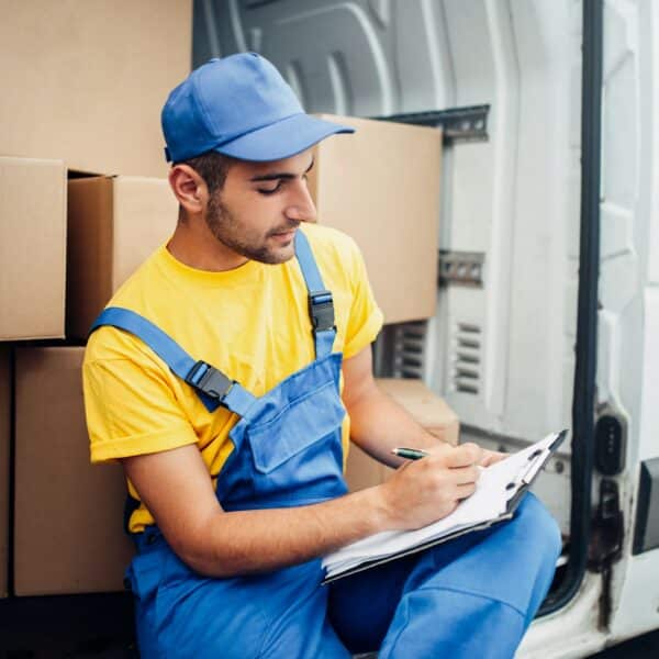 Cargo delivery, courier and truck with boxes